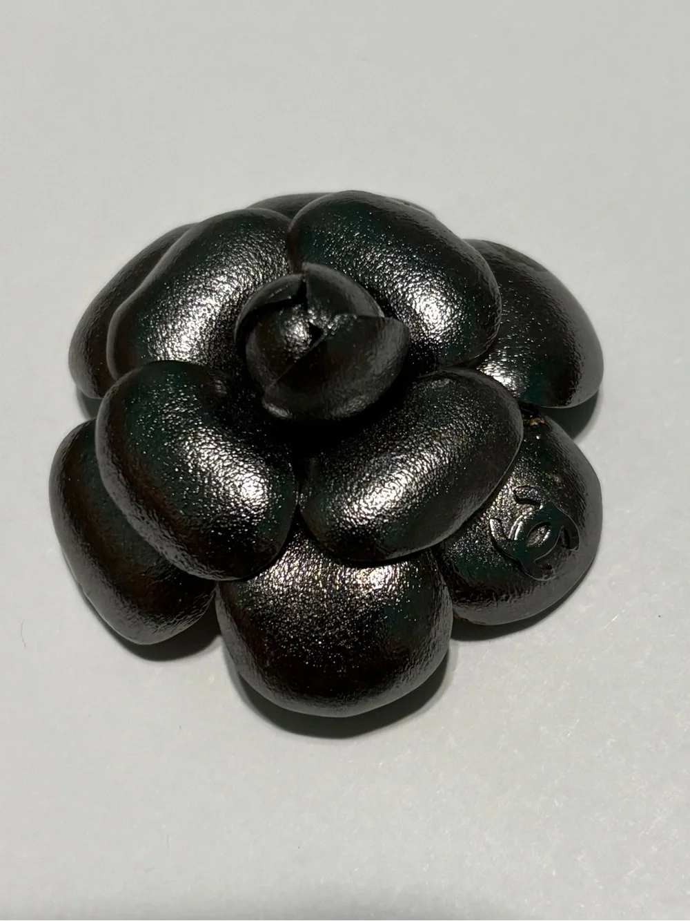 Authentic Chanel Pewter Color Camellia CC Logo Flower Piece to Headband
